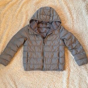 uniqlo boys lightweight gray  puffer hooded jacket size11-12